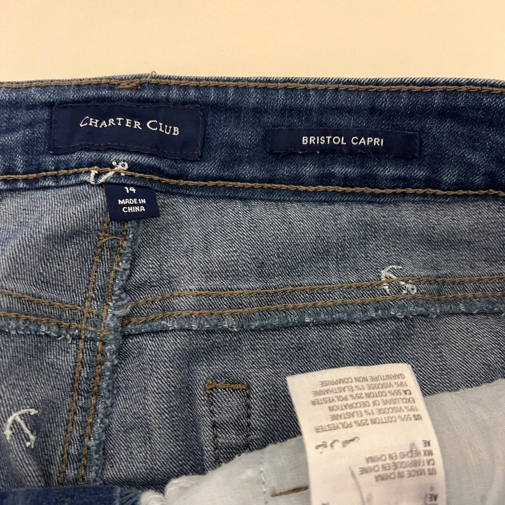 Charter Club Womens Denim Jeans Anchor Print‎ Capri Nautical Blue Casual Size 14